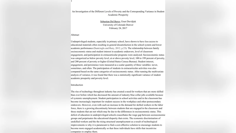 An Investigation of the Different Levels of Poverty and the   Corresponding Variance in Student Academic Prosperity