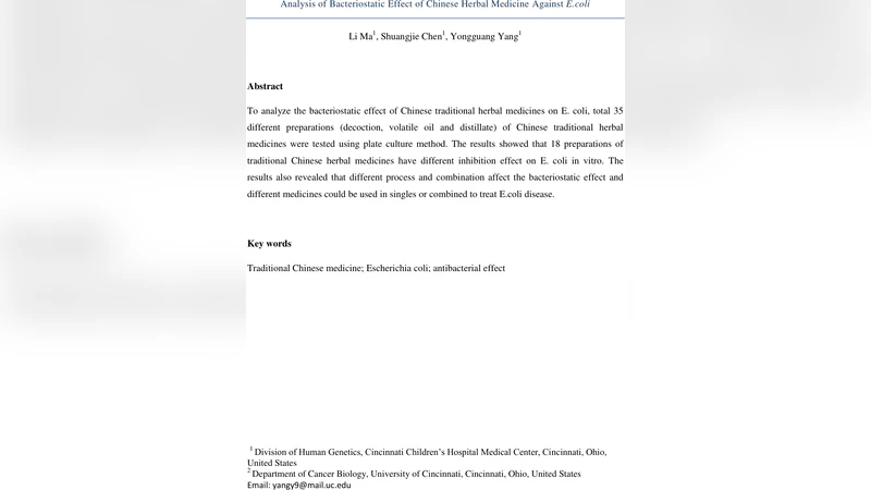Analysis of Bacteriostatic Effect of Chinese Herbal Medicine Against   E.coli