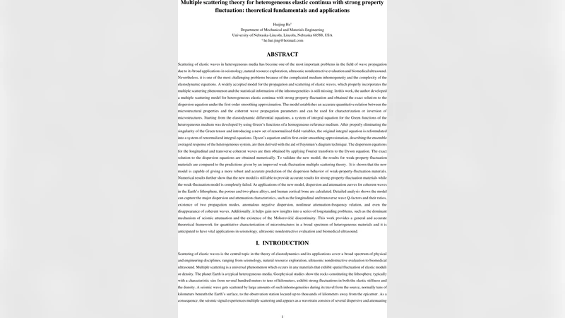 Multiple scattering theory for heterogeneous elastic continua with   strong property fluctuation: theoretical fundamentals and applications