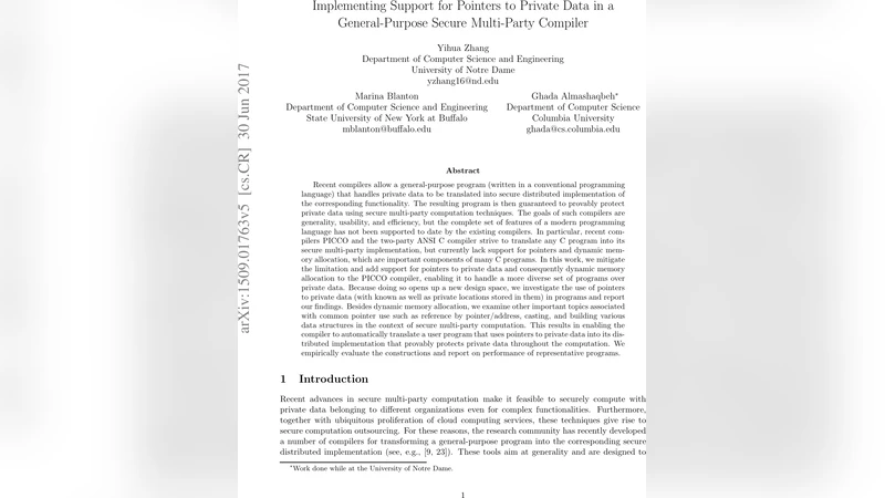 Implementing Support for Pointers to Private Data in a General-Purpose   Secure Multi-Party Compiler