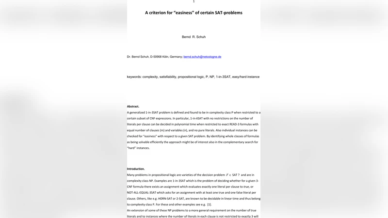 A criterion for "easiness" of certain SAT problems