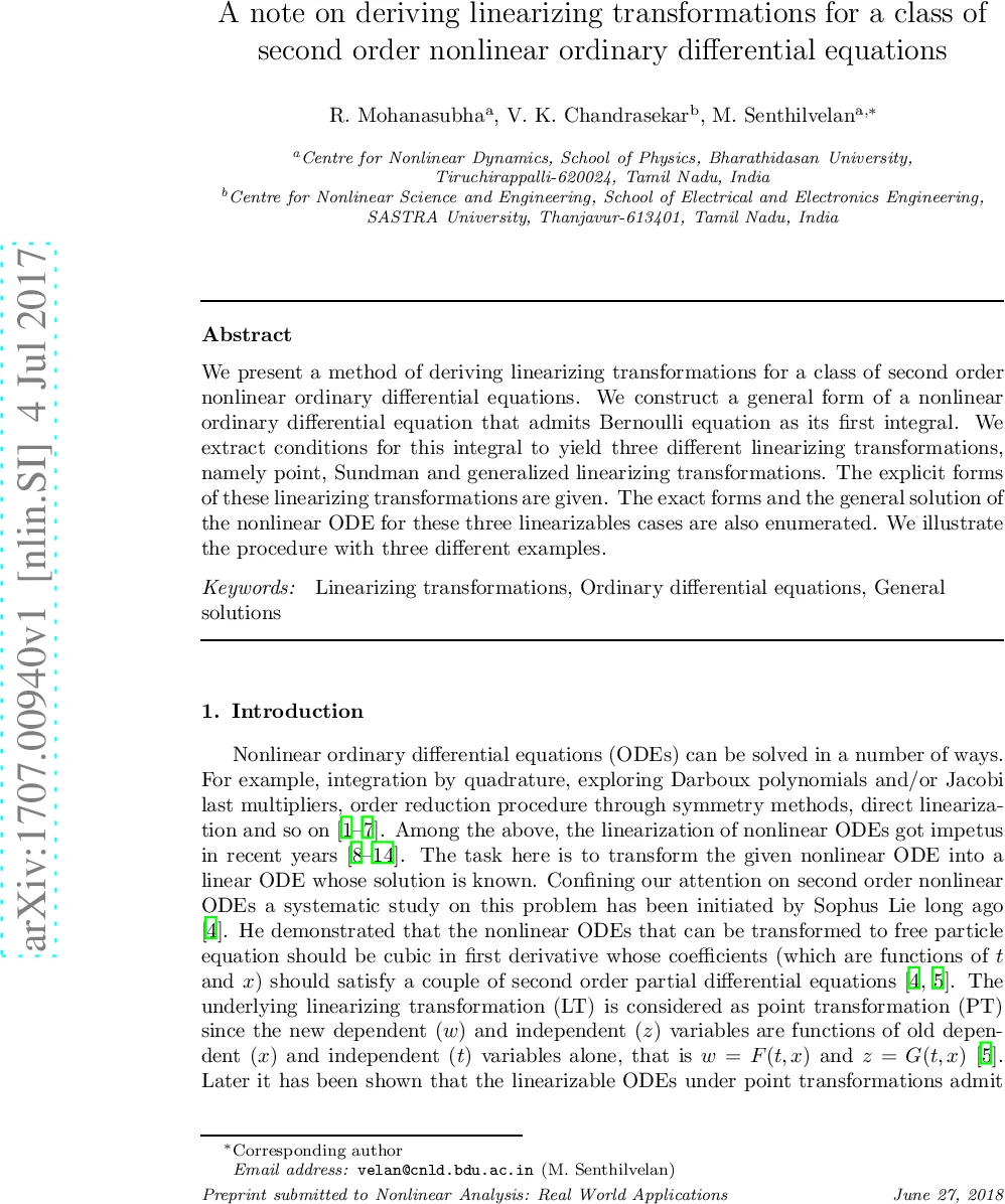 A note on deriving linearizing transformations for a class of second   order nonlinear ordinary differential equations