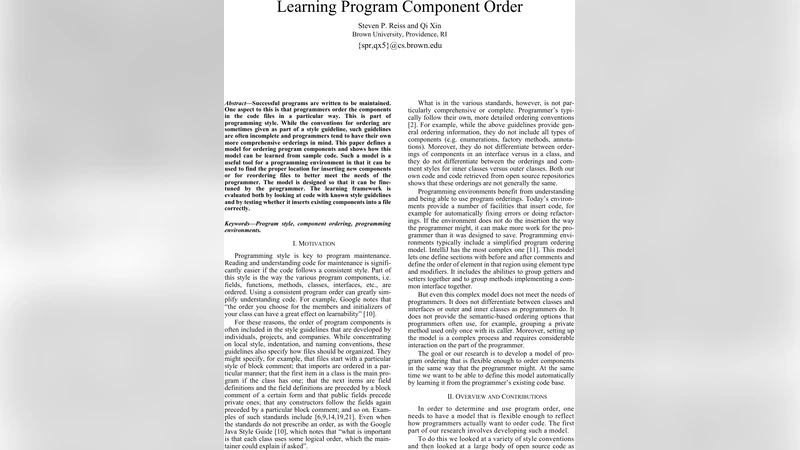 Learning Program Component Order