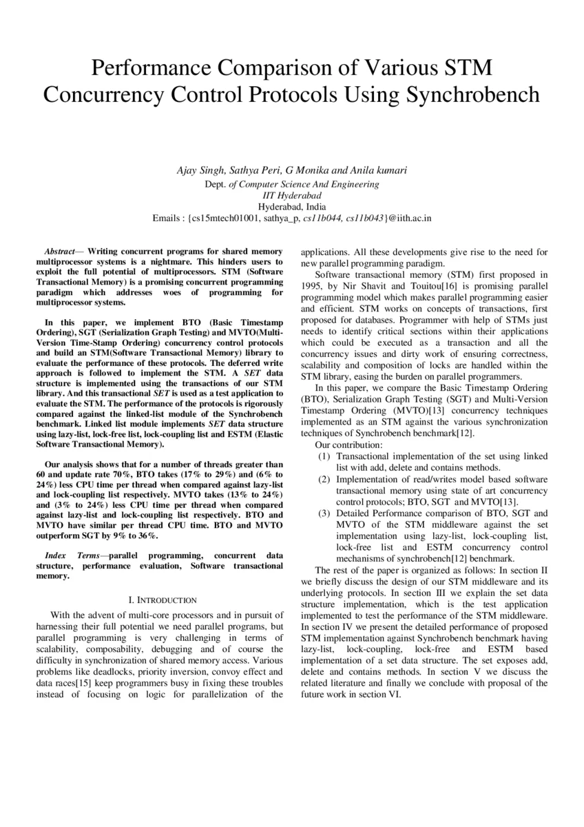 Performance Comparison of Various STM Concurrency Control Protocols   Using Synchrobench