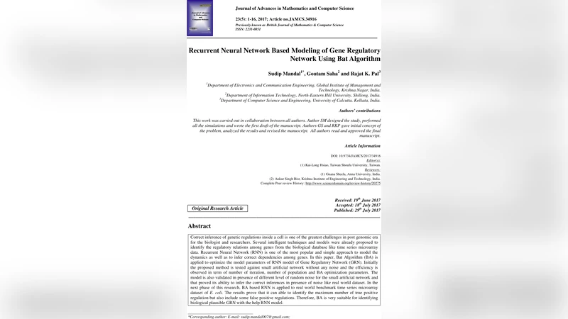 Recurrent Neural Network Based Modeling of Gene Regulatory Network Using   Bat Algorithm