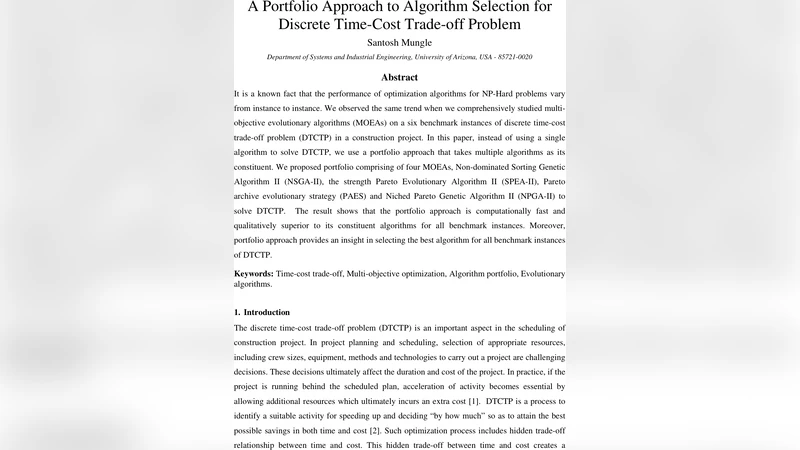 A Portfolio Approach to Algorithm Selection for Discrete Time-Cost   Trade-off Problem