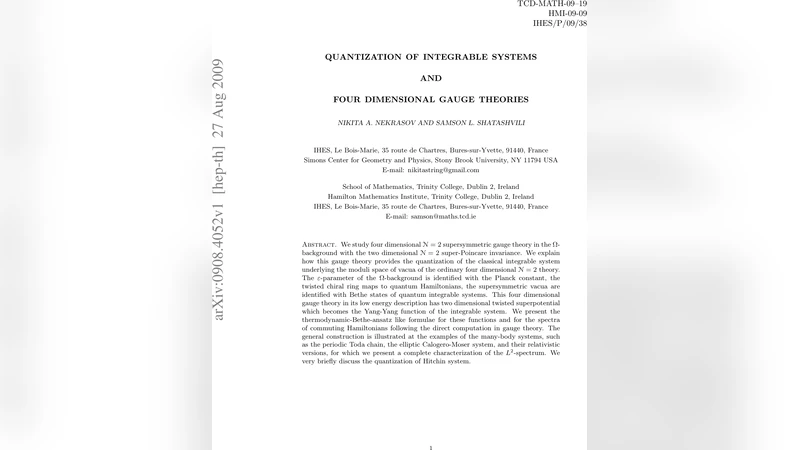 Quantization of Integrable Systems and Four Dimensional Gauge Theories