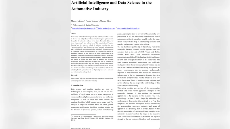 Artificial Intelligence and Data Science in the Automotive Industry