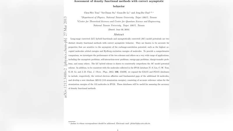 Assessment of density functional methods with correct asymptotic   behavior