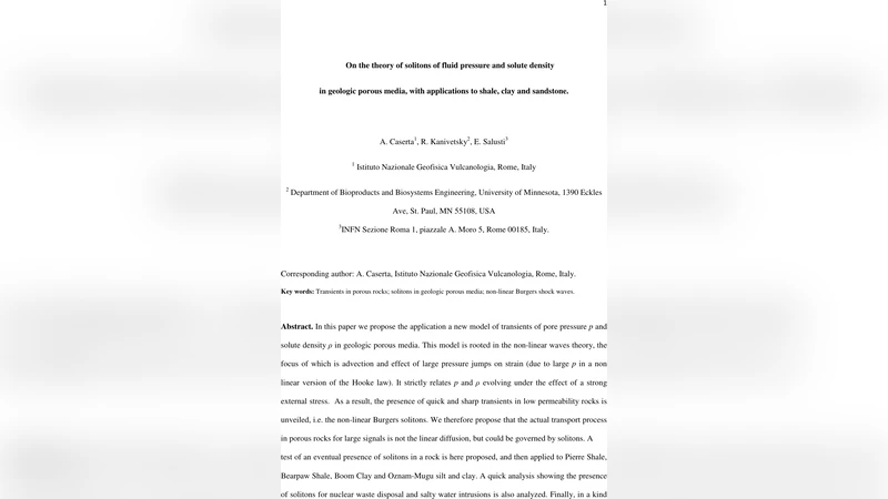 On the theory of solitons of fluid pressure and solute density in   geologic porous media, with applications to shale, clay and sandstone
