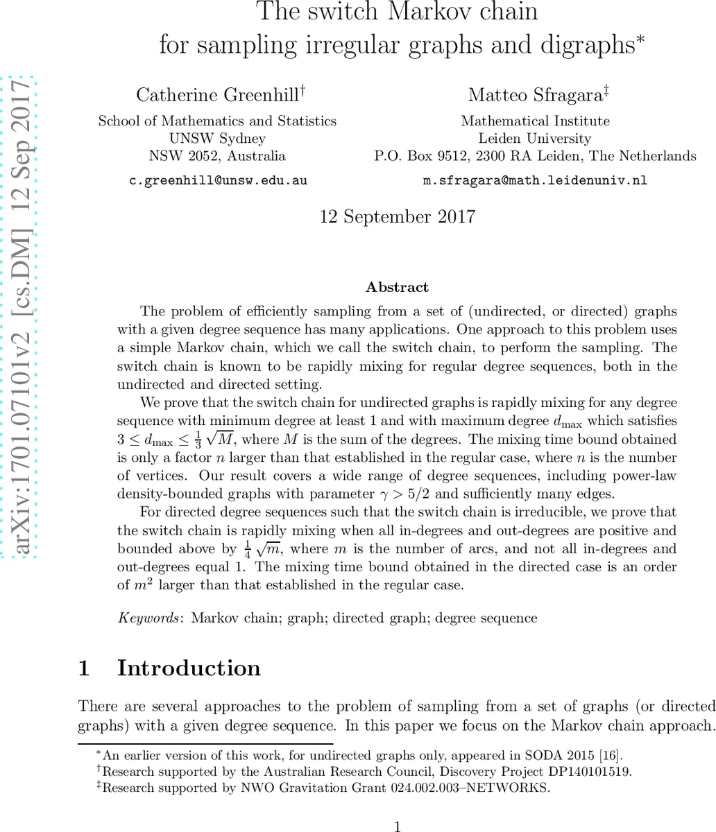 The switch Markov chain for sampling irregular graphs and digraphs