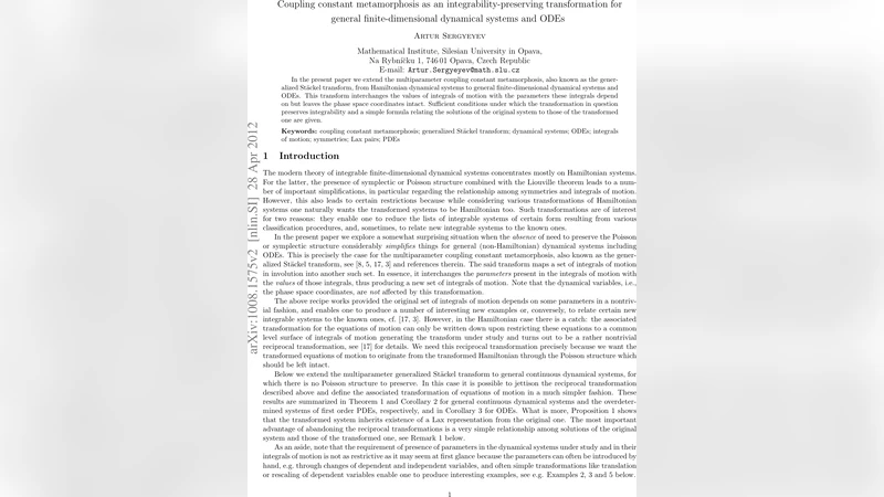 Coupling constant metamorphosis as an integrability-preserving   transformation for general finite-dimensional dynamical systems and ODEs