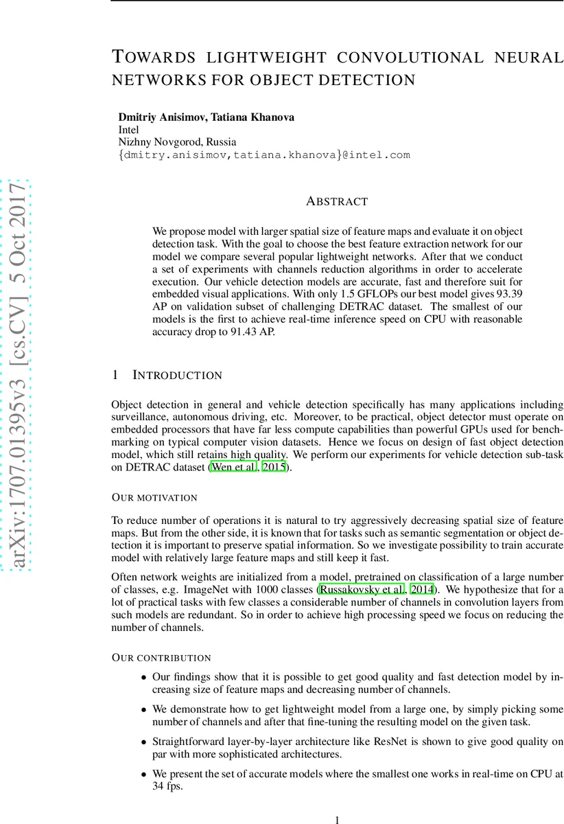 Towards lightweight convolutional neural networks for object detection