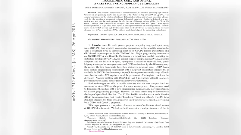 Programming CUDA and OpenCL: A Case Study Using Modern C++ Libraries