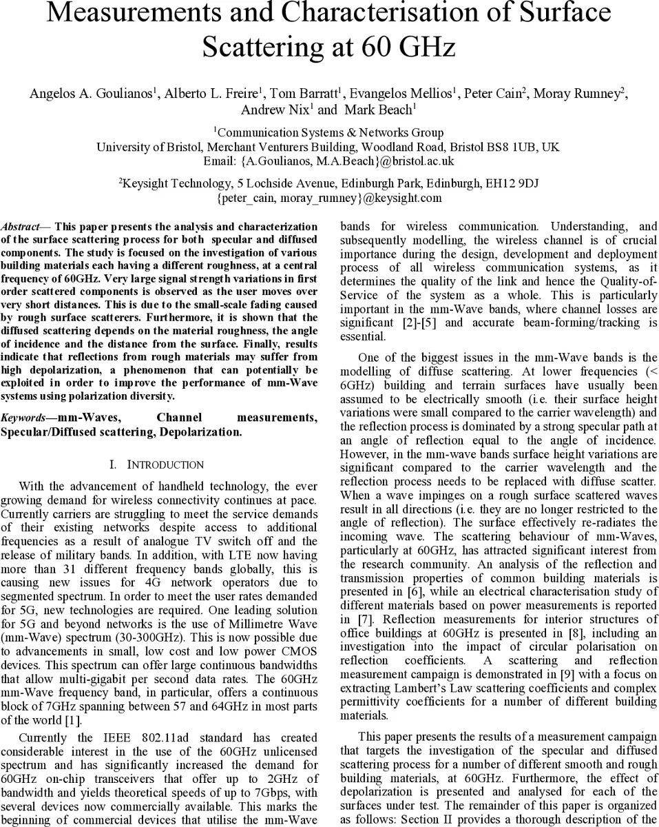 Measurements and Characterisation of Surface Scattering at 60 GHz