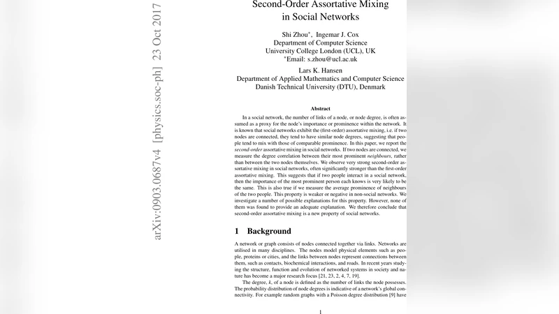 Second-Order Assortative Mixing in Social Networks