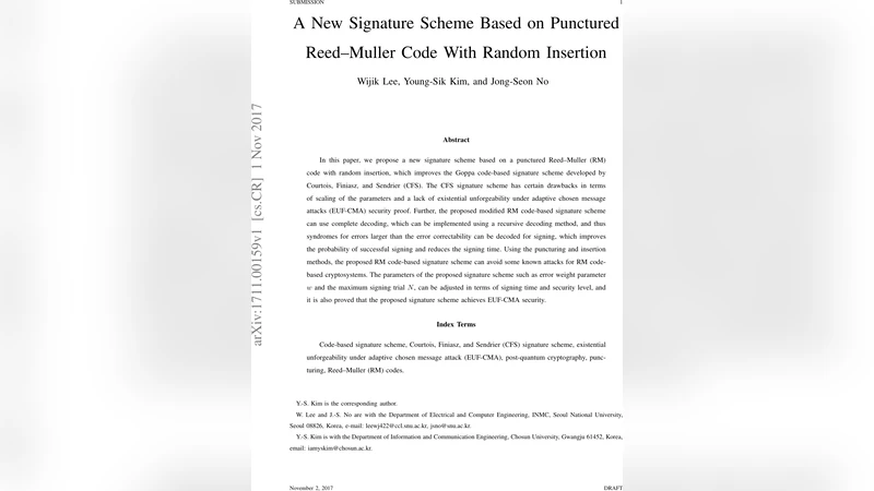 A New Signature Scheme Based on Punctured Reed--Muller Code With Random   Insertion