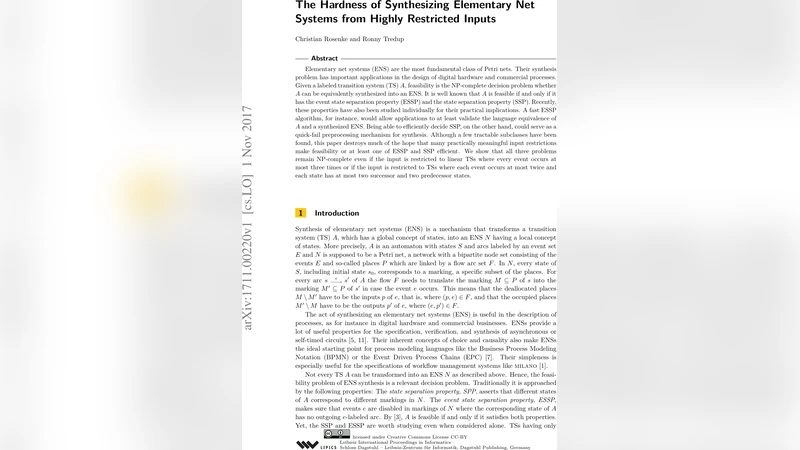 The Hardness of Synthesizing Elementary Net Systems from Highly   Restricted Inputs