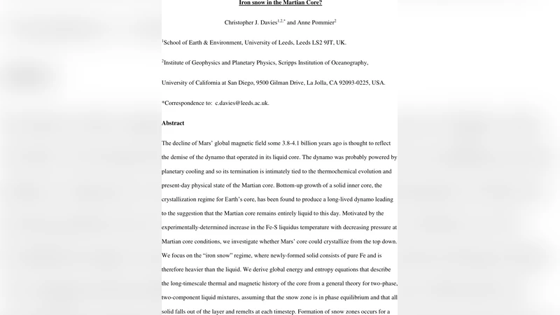 Iron Snow in the Martian Core?