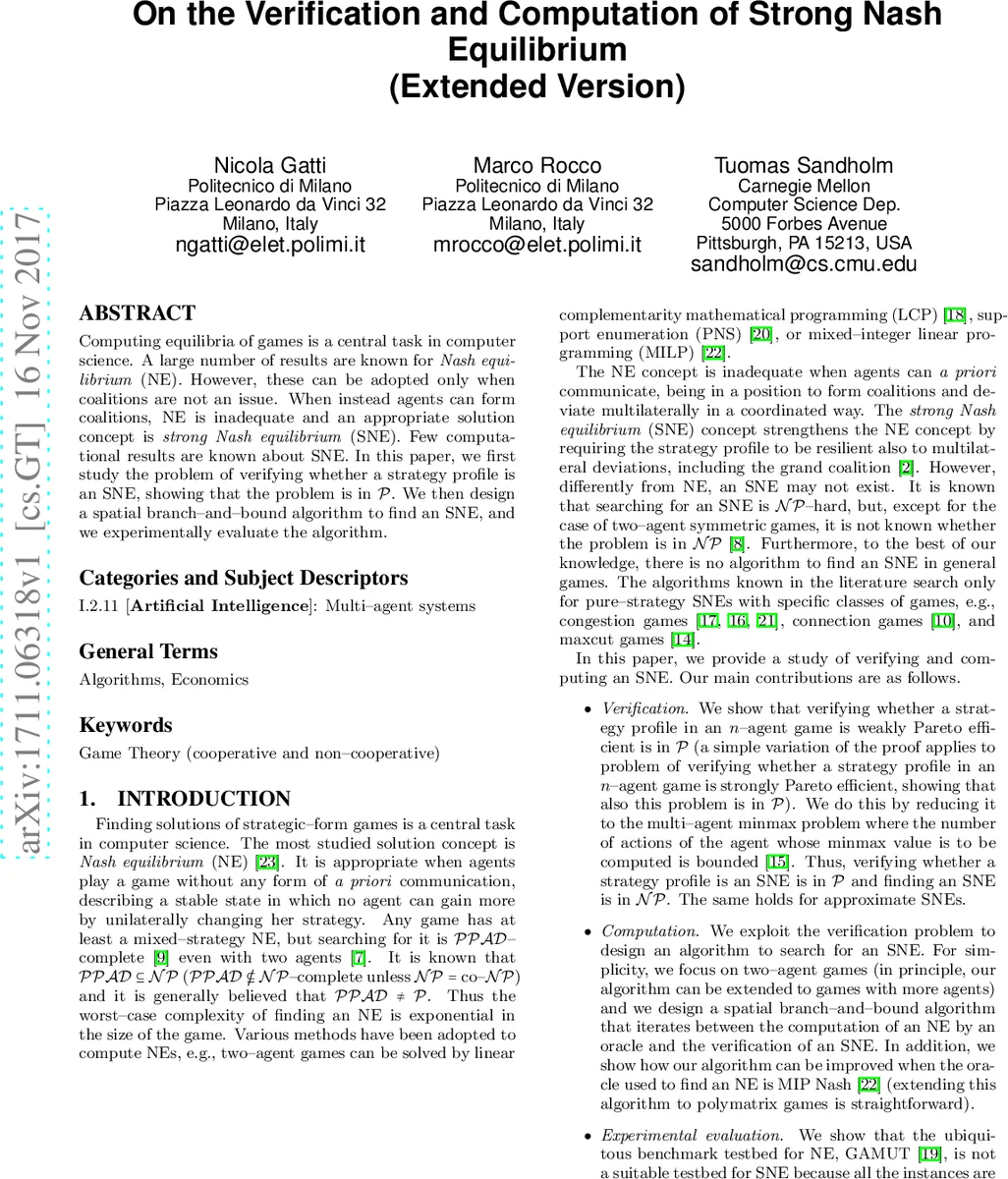 On the Verification and Computation of Strong Nash Equilibrium