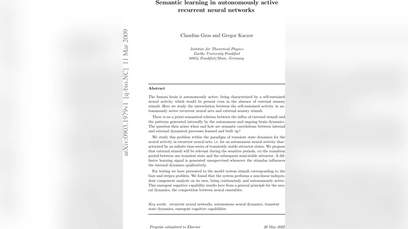 Semantic learning in autonomously active recurrent neural networks