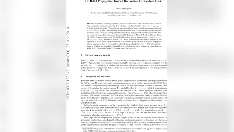 On belief propagation guided decimation for random k-SAT