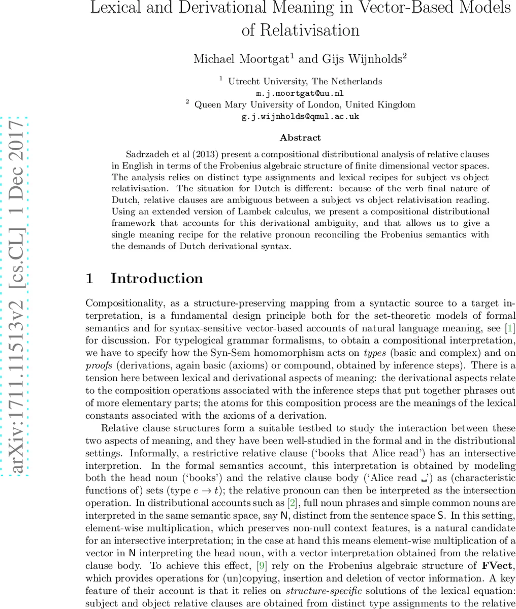 Lexical and Derivational Meaning in Vector-Based Models of   Relativisation