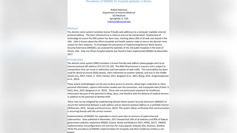 Prevalence of DNSSEC for hospital websites in Illinois