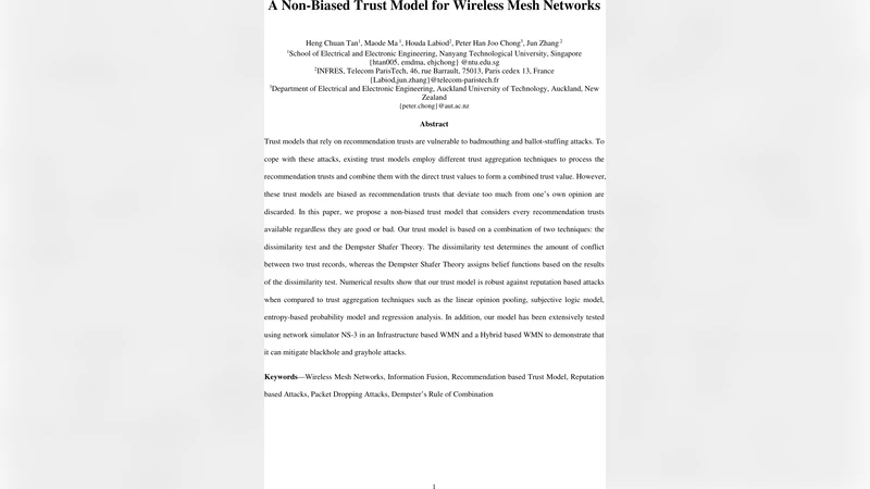 A non-biased trust model for wireless mesh networks