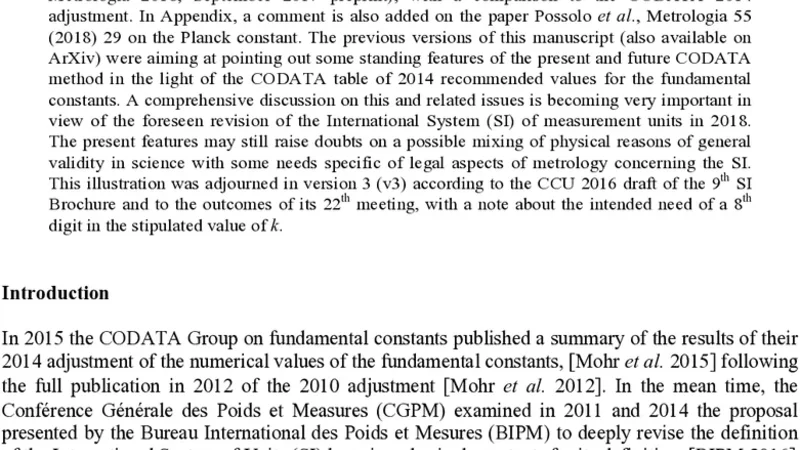 The New SI and the CODATA recommended values of the fundamental   constants 2017 compared with 2014, with a Comment to Possolo et al.,   Metrologia 55 (2018) 29
