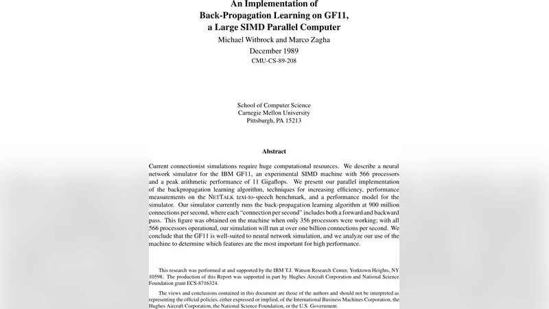An Implementation of Back-Propagation Learning on GF11, a Large SIMD   Parallel Computer