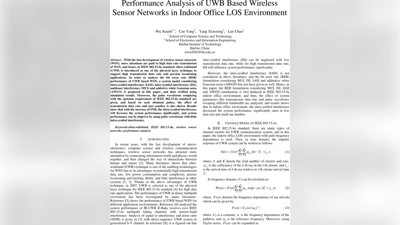Performance Analysis of UWB Based Wireless Sensor Networks in Indoor   Office LOS Environment