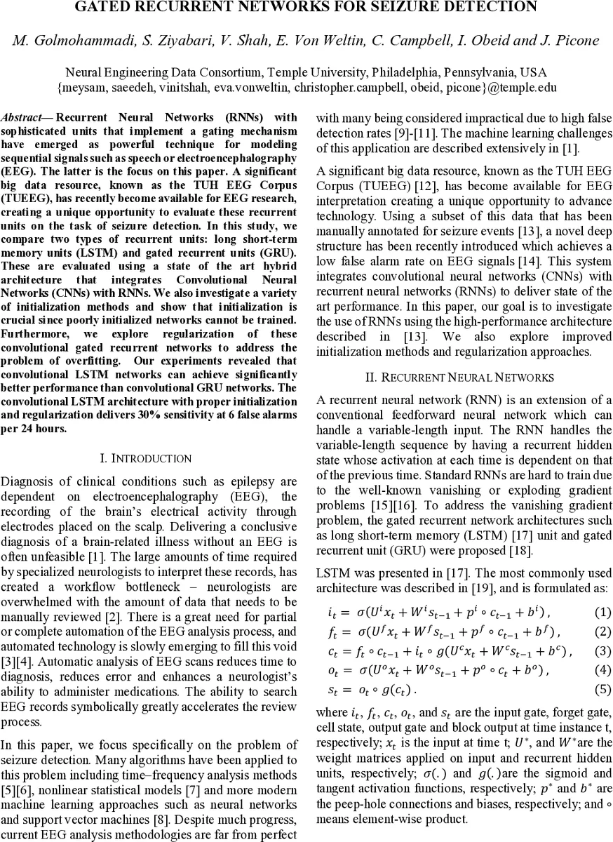 Gated Recurrent Networks for Seizure Detection