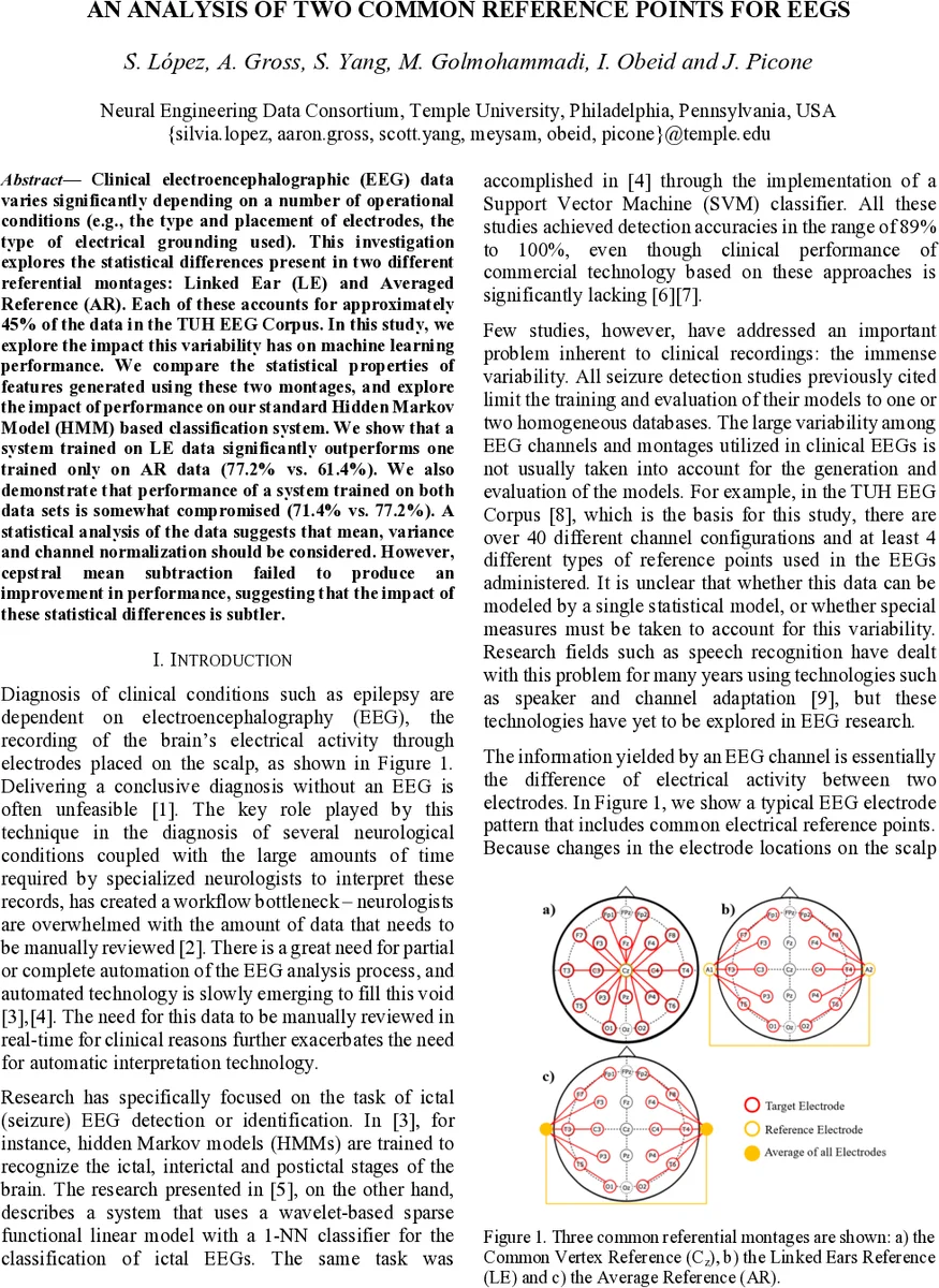 An Analysis of Two Common Reference Points for EEGs