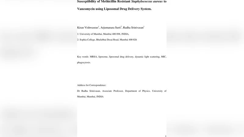 Susceptibility of Methicillin Resistant Staphylococcus aureus to   Vancomycin using Liposomal Drug Delivery System