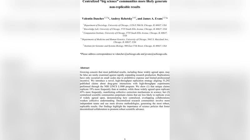 Centralized "big science" communities more likely generate   non-replicable results