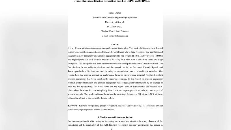 Gender-dependent emotion recognition based on HMMs and SPHMMs