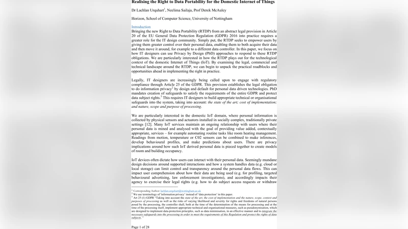 Realising the Right to Data Portability for the Domestic Internet of   Things