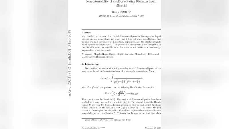 Non integrability of a self-gravitating Riemann liquid ellipsoid
