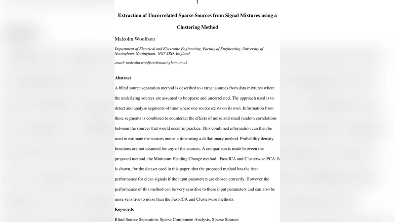 Extraction of Uncorrelated Sparse Sources from Signal Mixtures using a   Clustering Method