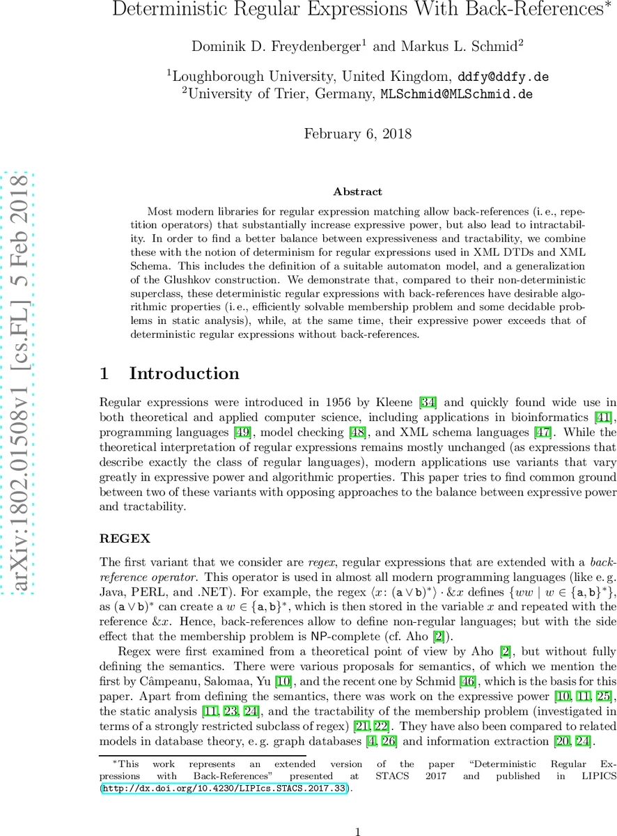 Deterministic Regular Expressions With Back-References