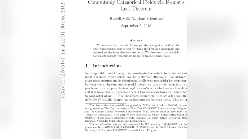 Computably Categorical Fields via Fermats Last Theorem
