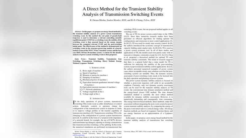 A Direct Method for the Transient Stability Analysis of Transmission   Switching Events
