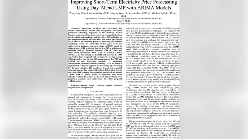 Improving Short-Term Electricity Price Forecasting Using Day-Ahead LMP   with ARIMA Models
