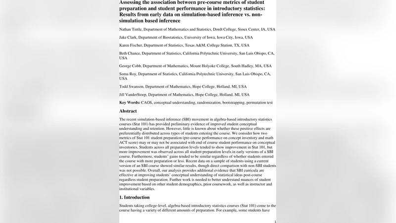 Assessing the association between pre-course metrics of student   preparation and student performance in introductory statistics: Results from   early data on simulation-based inference vs. nonsimulation based inference