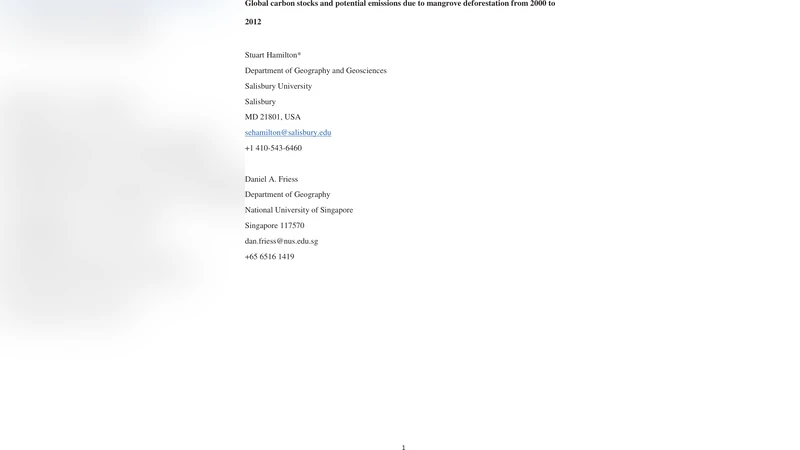 Global carbon stocks and potential emissions due to mangrove   deforestation from 2000 to 2012
