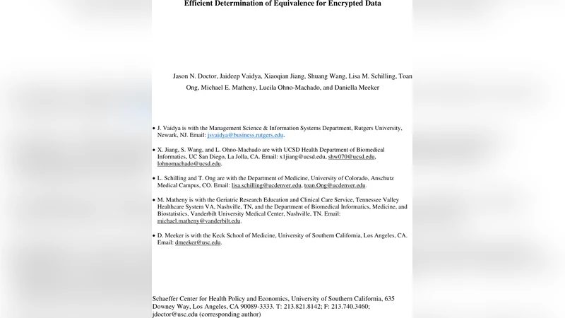 Efficient Determination of Equivalence for Encrypted Data