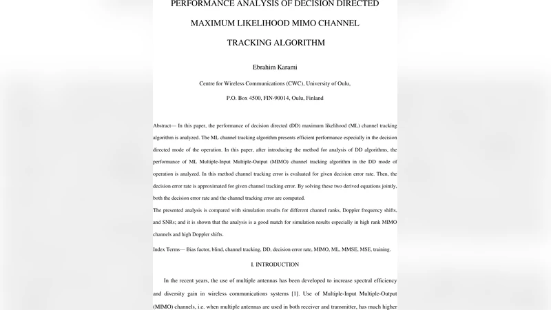 Performance Analysis of Decision Directed Maximum Likelihood MIMO   Channel Tracking Algorithm