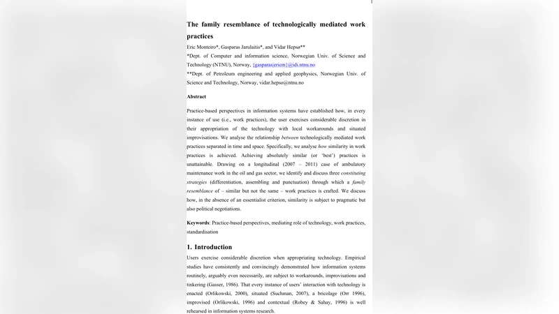 The family resemblance of technologically mediated work practices