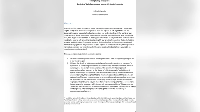 Taking Turing by Surprise? Designing Digital Computers for   morally-loaded contexts